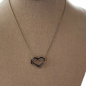 Sterling Silver Heart Slide Pendant Necklace 15” length Blackened silver Artisan